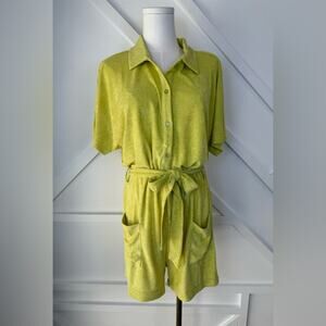 NWT Andie Swim Terry Button-Up Short Romper Honeysuckle Swim Cover Size Medium
